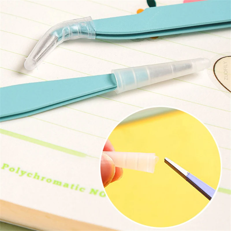 Stainless Steel Straight Curved Tweezer Colorful Pink Purple Blue DIY Eyelash Tweezers Nail Art Sticker Rhinestones Picking Tool