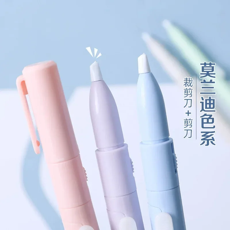 1pc Mini Portable Scissors Paper Cutter Knife 2 In 1 Multifunctional Pocket Pen Shape Scrapbooking Carving Cutting Art Tools