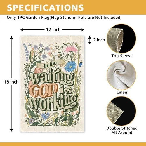 In the Waiting God is Working Floral Garden Flag, Double Sided Yard Outdoor F... RRM IIX SSL