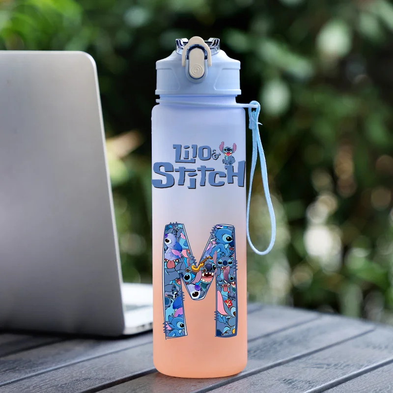 750Ml Disney Lilo Stitch Water Bottle Large Capacity Straw Thickened Double Drinking Cup Portable Gym Jug with Carrying Cord