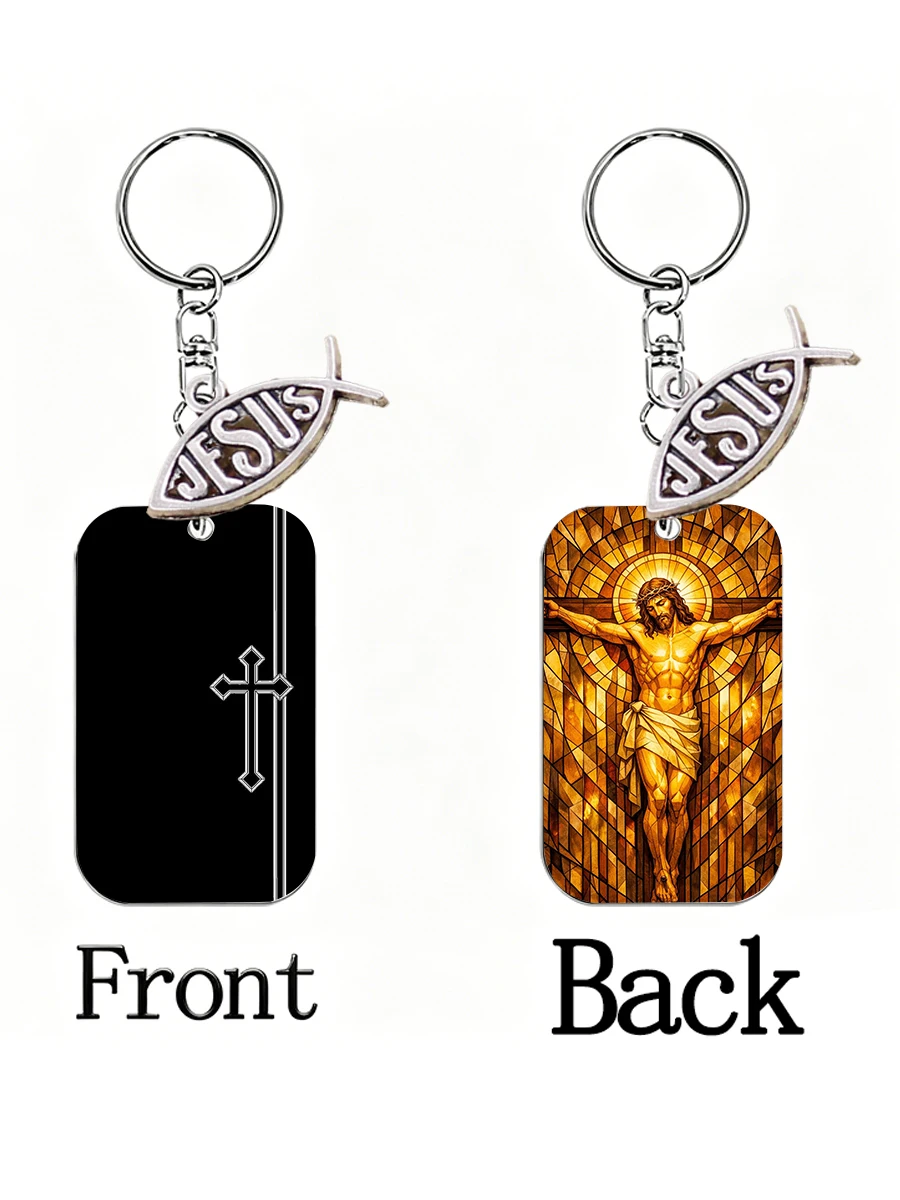 JESUS SAVE JESUS FISH Ichthys Keychain for Driver Key Chain for Men Gifts Motorcycle Key Tag Embroidery Trinket