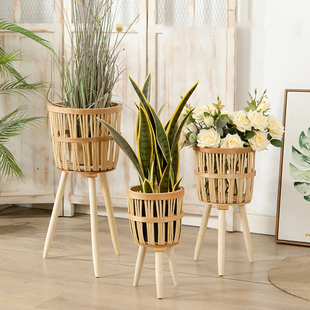 Willow Woven Plant Rack Flower Frame Pot Straw Pot Hand Arrangement Willow Plant Stands Indoor Holder Stool Pot Trays