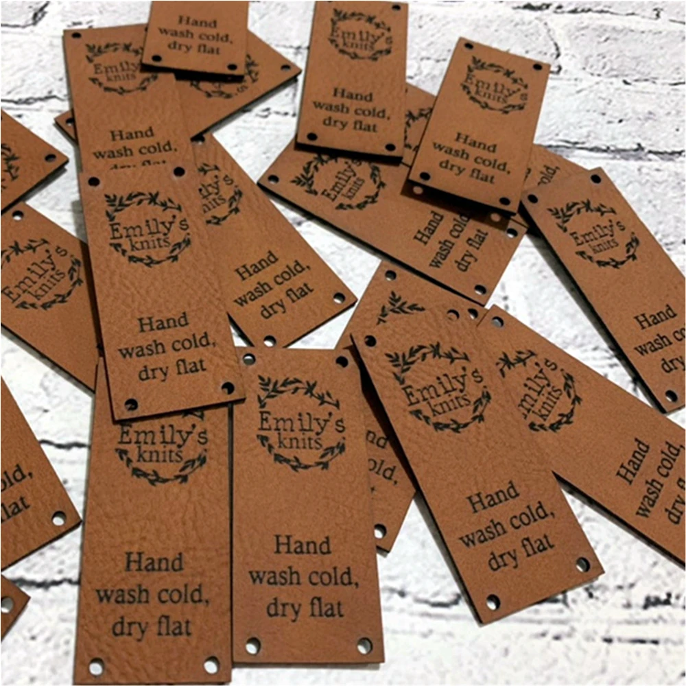 Custom Logo Text Labels PU Leather Hat Tags, Personalized Logo Labels Tags, Leather Tags for Knitting, Crochet Tags