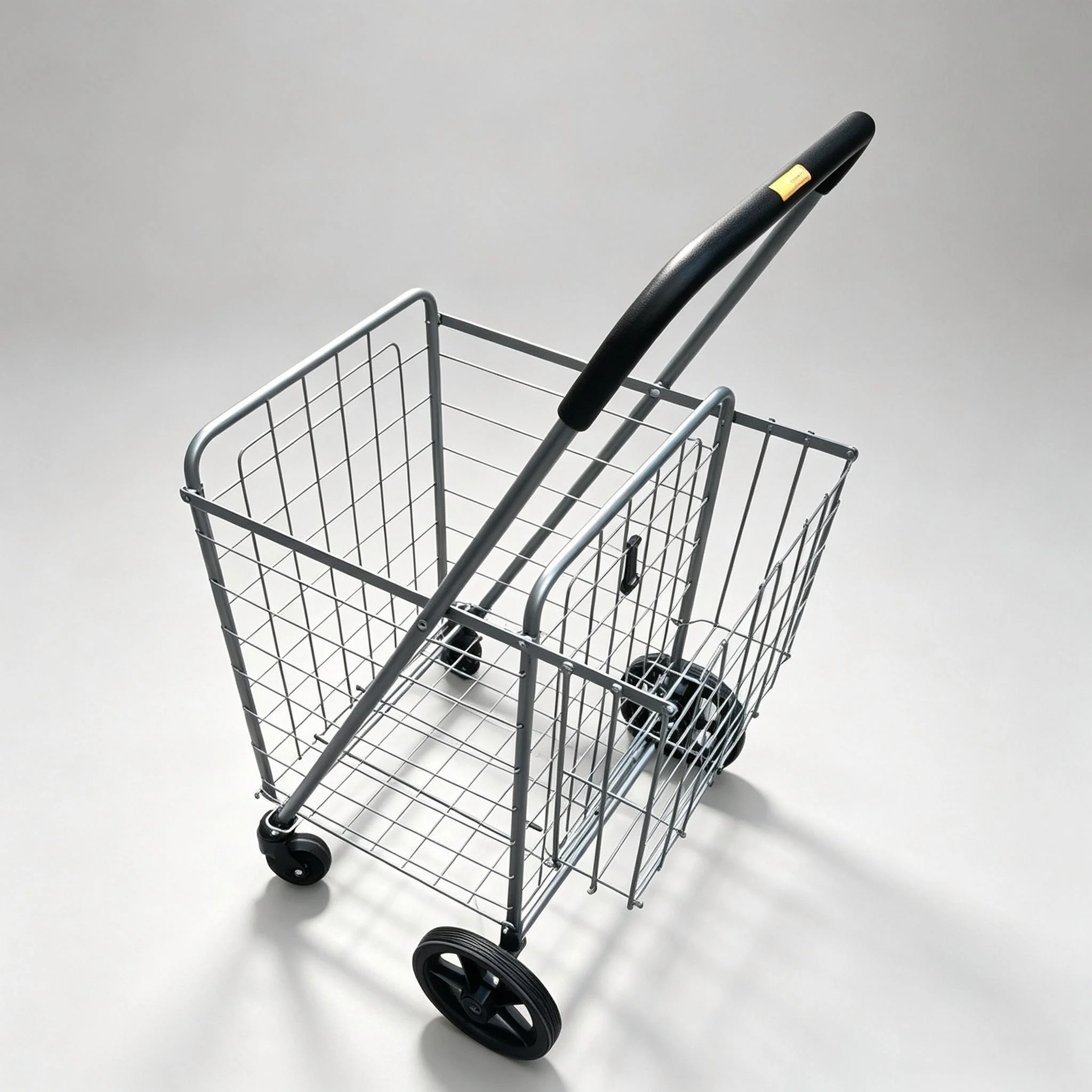 Heavy Duty Steel Frame Folding Shopping Cart, White 4-Wheel Multi-purpose Trolley for Laundry & Goods Transport