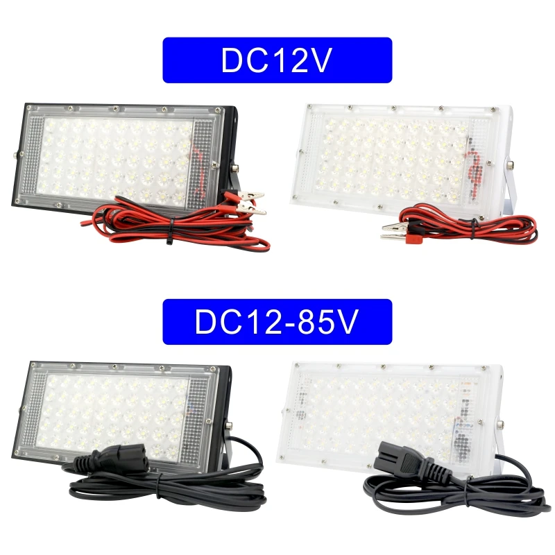 Dc 12V-85V 50W Led Overstroming Licht Outdoor Schijnwerper Spotlight 12V Volt Reflector Led Draagbare beveiliging Licht Verbinden Met Batterij