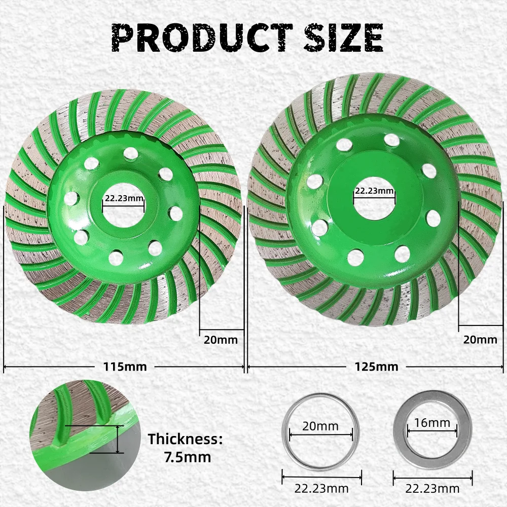 1Pcs 115/125mm Diamond Grinding Cup Wheel Concrete Turbo Angle Grinder for Granite Marble Grinding Wheel Cutting 4.5/5inch