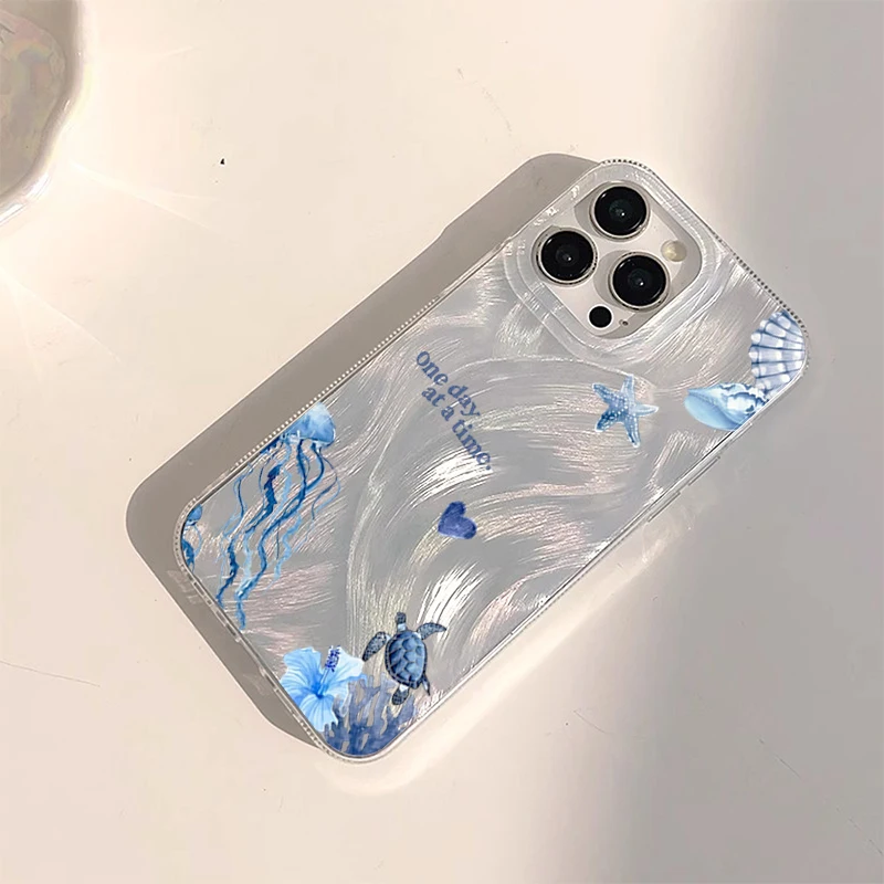 Blue Ocean Beach Shockproof Phone Case for Xiaomi Redmi Note 11 12 12S 13 14 Pro Plus 5G Redmi 12 13C 14C Jellyfish Turtle Cover view 4
