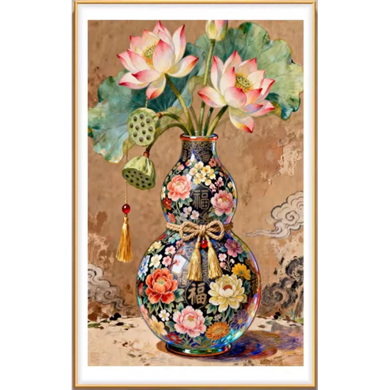 

Vase Lotus 9CT 11CT Embroidery DIY Chinese Style Printed Kits Cross Stitch Thread Needlework Sets Home Decor Crafts