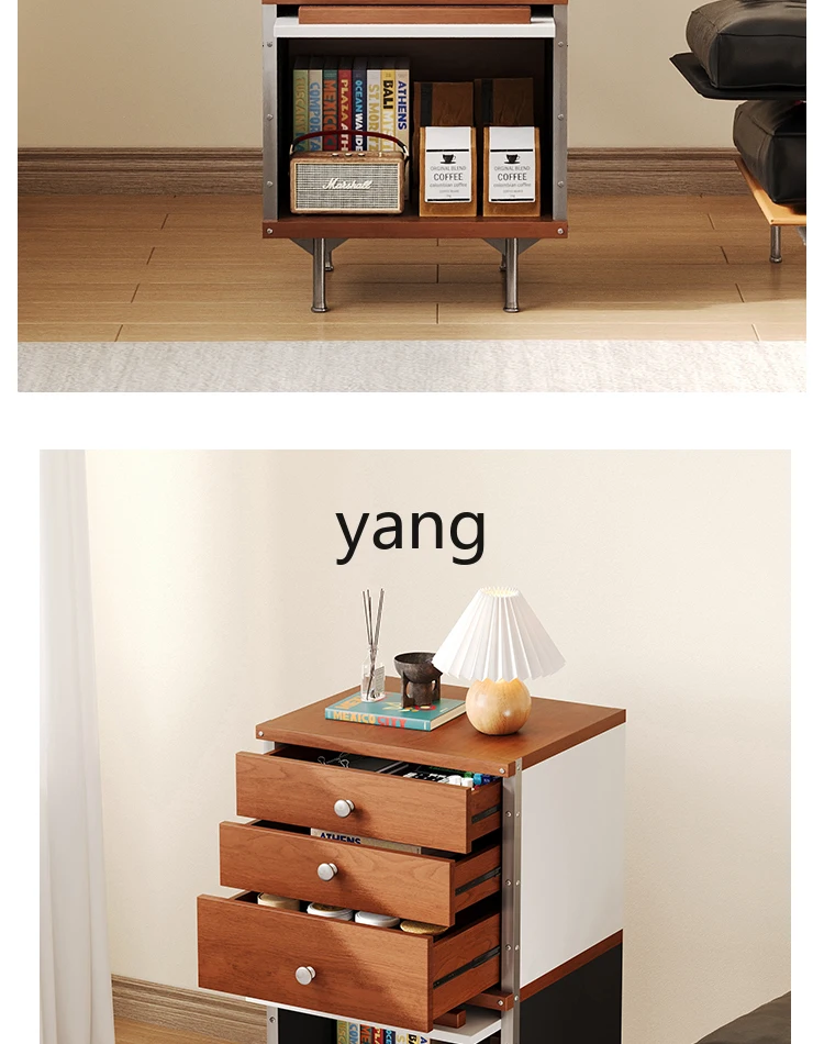 Yjq  solid wood chest, sofa side cabinet, small apartment, living room storage, retro bedroom, locker against the wall