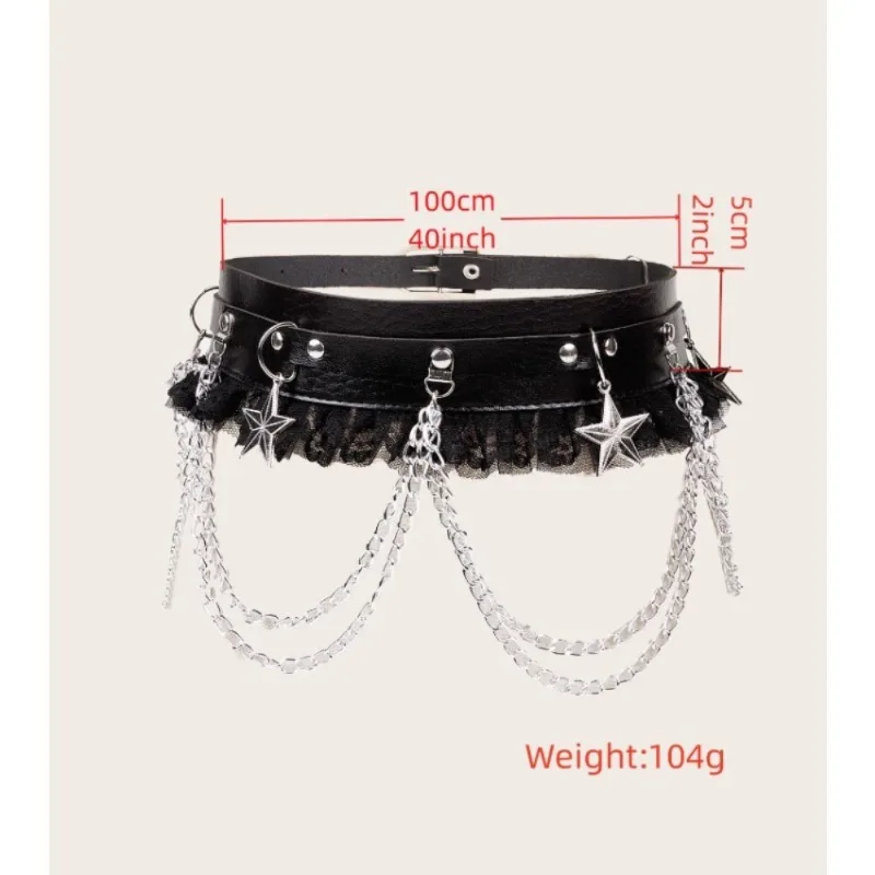 حزام سلسلة الخصر المزخرف بتفاصيل الدانتيل القوطي إكسسوار بانك روك لبيانات الموضة المريحة #3