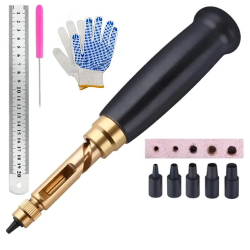 

Регулируемый пробойник для ремней с деревянной ручкой, 6 размеров насадок, прочный инструмент для пробивания отверстий в коже, для проектов по изготовлению ремней