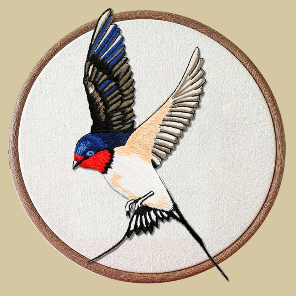 Chinese Style Embroidery Cloth Stickers, Swallows Patch, Iron on Clothes Bags Decorative Appliques, 1 Pc