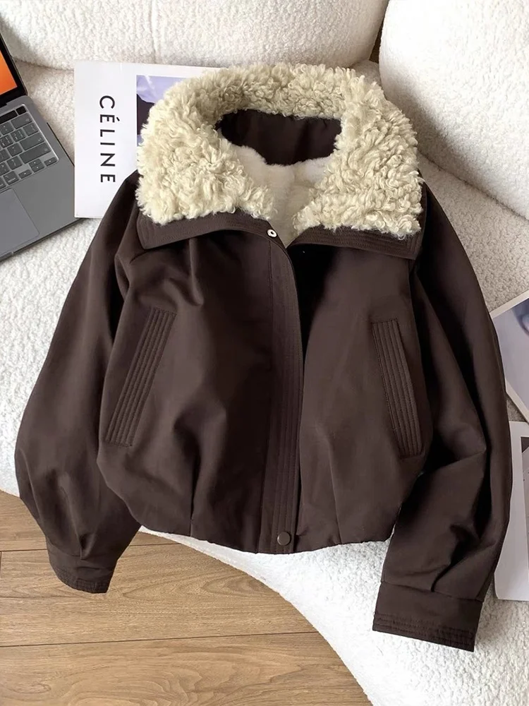 

Корейская женская зимняя куртка-пальто из утепленного хлопка с отложным воротником, новинка...