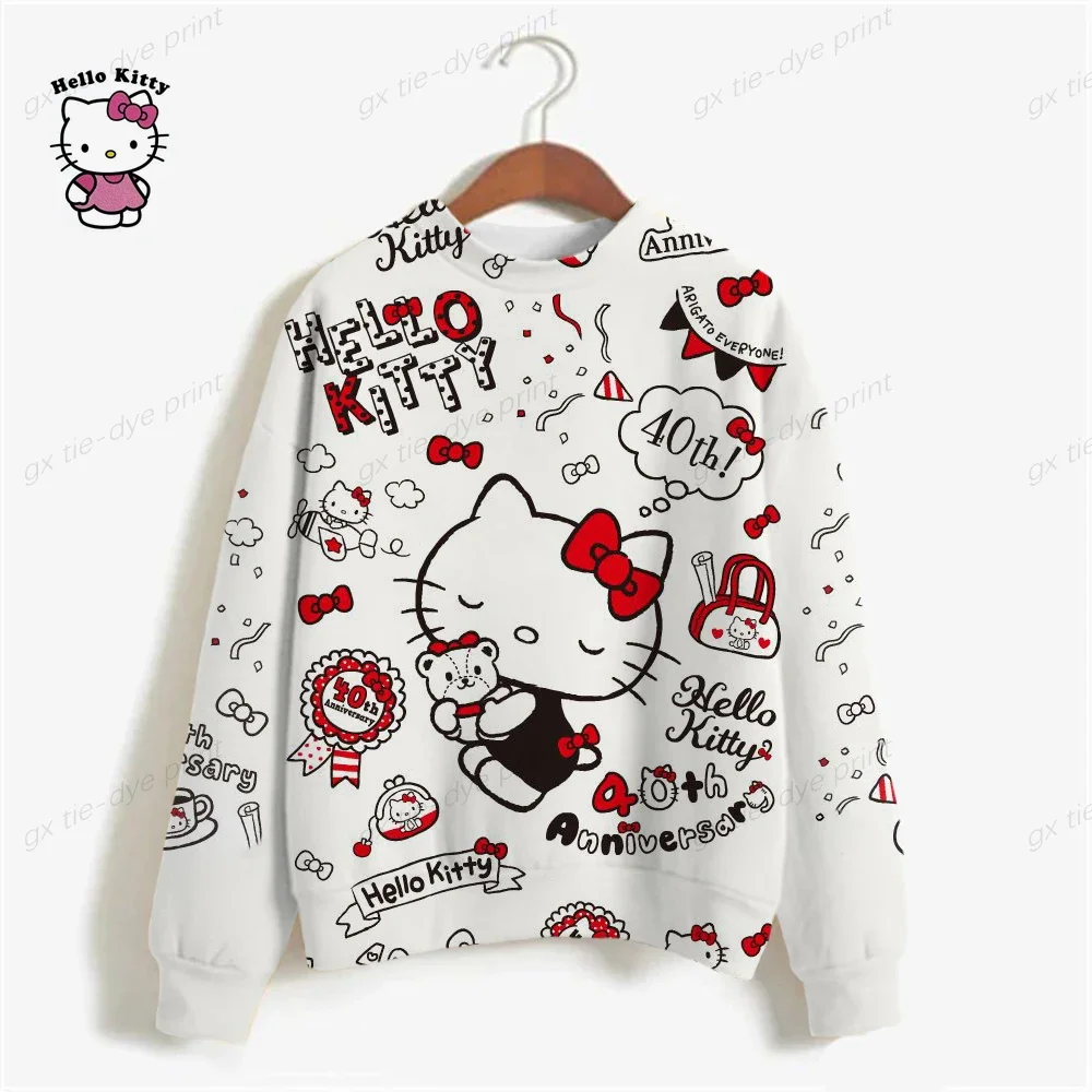 Woman Sweatshirts 2024 Sweet Korean O-neck Pullovers Thick Autumn HELLO KITTY Candy Color Loose Hoodies Womens Clothing y2k