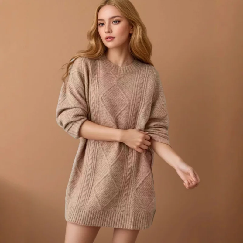 

Autumn Winter New Lazy Loose Fashionable Outerwear Knit Mid-Length Sweater Women Japanese Retro Sweater Women