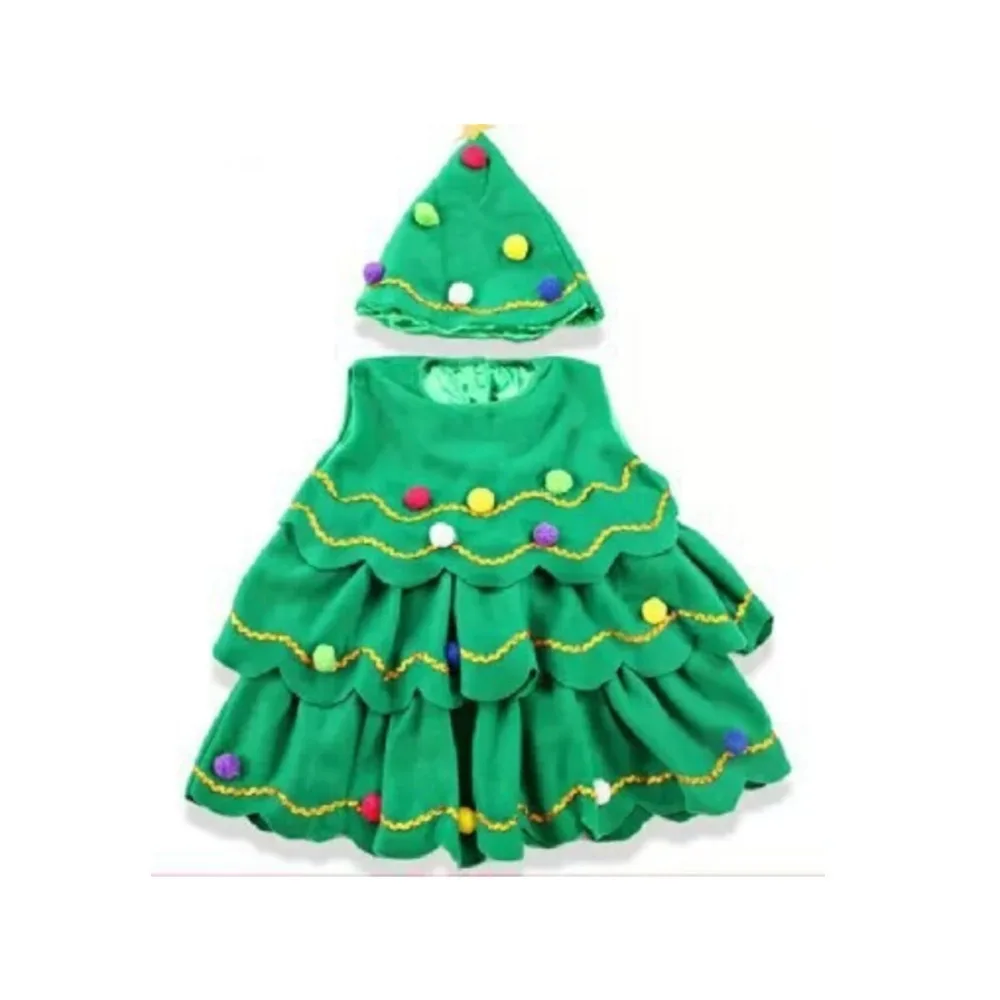 with Hat Christmas Tree Costume Colorful Balls Sleeveless Green Xmas Clothes Props Supplies Cosplay Performance Clothes Party