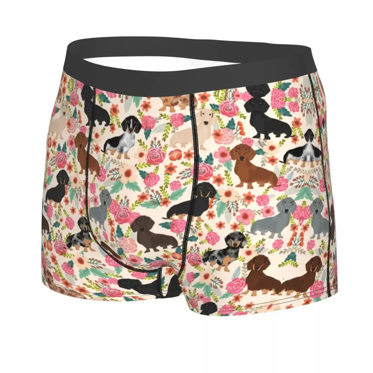 Custom Dachshund Floral Dog Patterns Underwear Men Breathable Badger Sausage Boxer Briefs Shorts Panties Soft Underpants