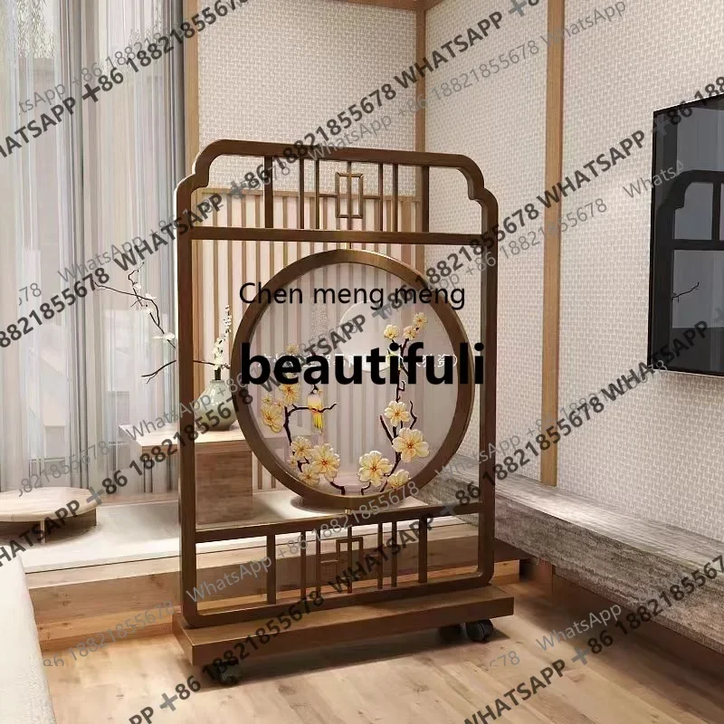 

X Solid wood screen, living room entry partition, double-sided embroidery, bedroom cover decoration, household seat screen
