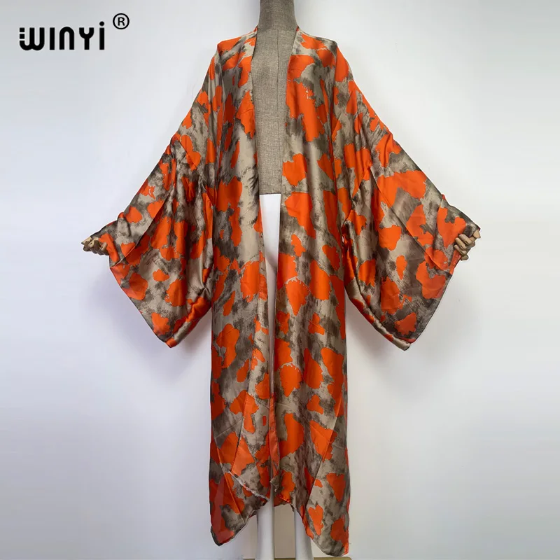 WINYI bright fashion printing sweet lady beach Bohemian long Cardigan Cover-up stitch Cocktail Boho Maxi Holiday party kimono