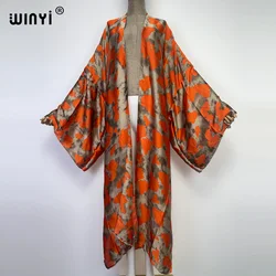 WINYI bright fashion printing sweet lady beach Bohemian long Cardigan Cover-up stitch Cocktail Boho Maxi Holiday party kimono