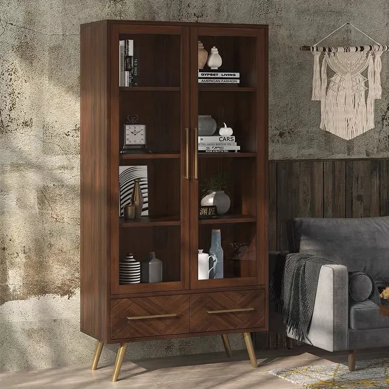 Nordic Simple Solid Wood Bookcase with Door Floor Standing Bookshelf Storage Display Cabinet for Home Student Bedroom Study