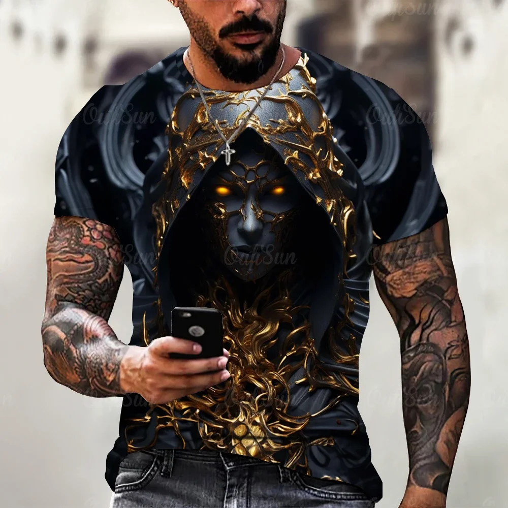 الصيف تي شيرت رجالي خمر الرعب ثلاثية الأبعاد الجمجمة طباعة الكلاسيكية عادية س الرقبة ملابس بأكمام قصيرة فضفاضة المتضخم بلايز تي شيرت الرجال