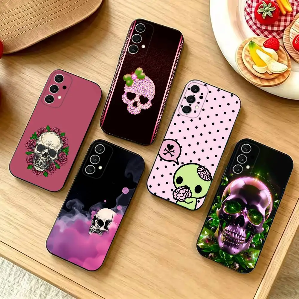 Luxury Pink Green Skull-l Shockproof Black Cell Phone Cover, Fit for Samsung S20,S21,S22,S23,S24,S25,S26,Ultra,Plus,FE,Lite