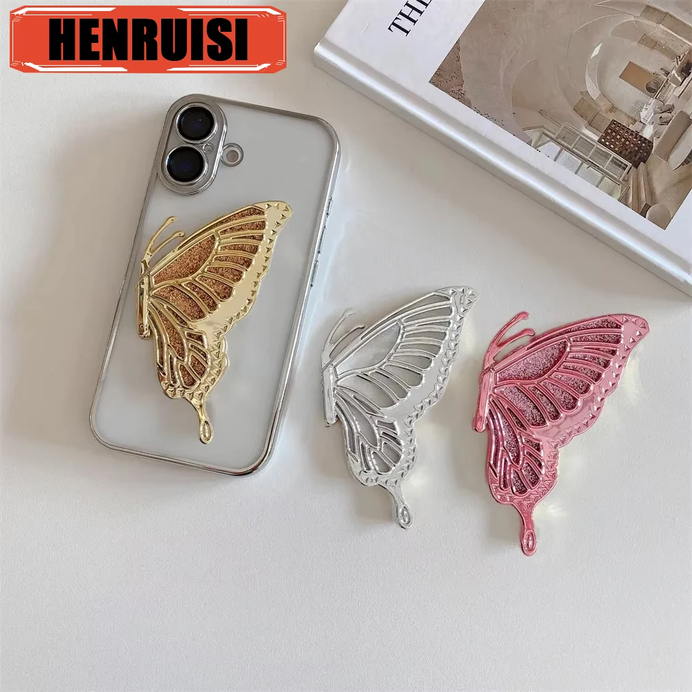 

New Stylish Glitter Bling Butterfly Phone Holder For iPhone 15 14 13 12 11 Plus Pro Max X XR Girl Bracket Smartphone Accessorie
