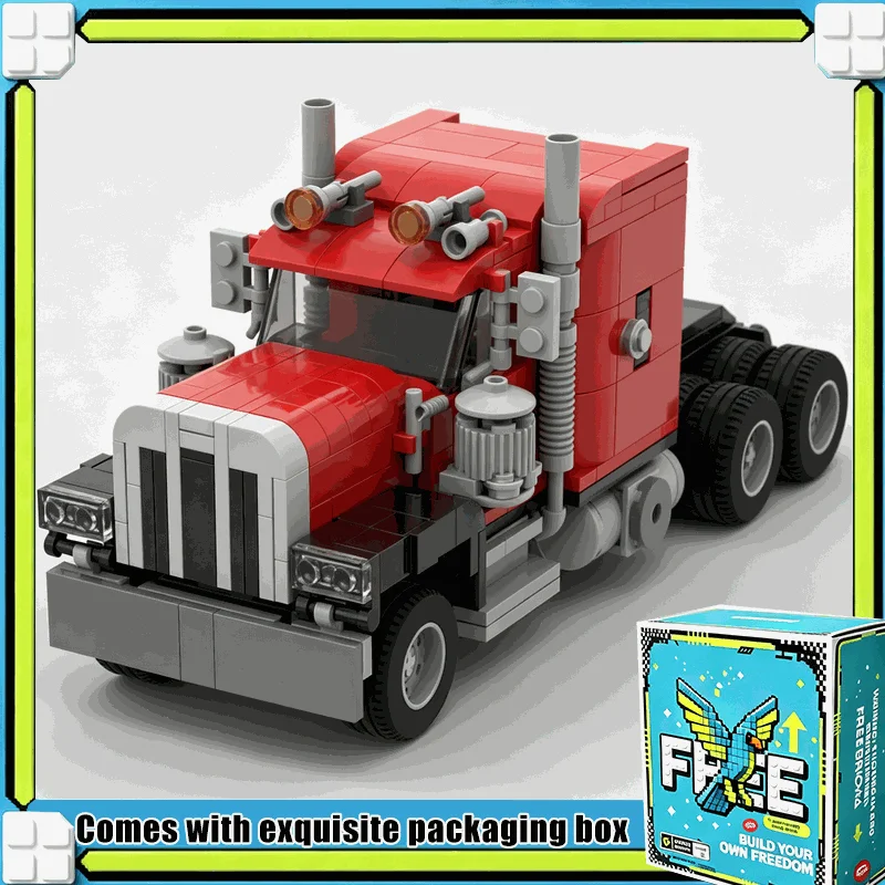 415PCS Classic American Semi Truck Model Building Blocks Custom MOC Heavy Duty Vehicle Assembly Toy Creative Display Gift