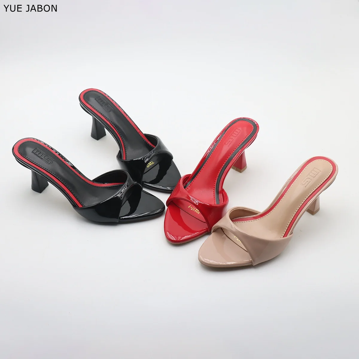 Lackleder Rote High Heels Pantoletten Damen Sommer Neu Offene Zehenpartie Slides Weibliche Lässige Mode Markendesigner Sandalen Damen