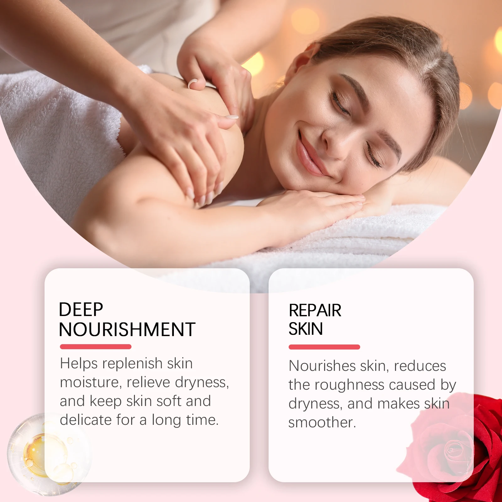 زيت الورد العطري المغذي والترطيب والمهدئ والجفاف وتنعيم البشرة وتنعيمها الدقيق والتدليك بالزيت العطري لجسم الوجه