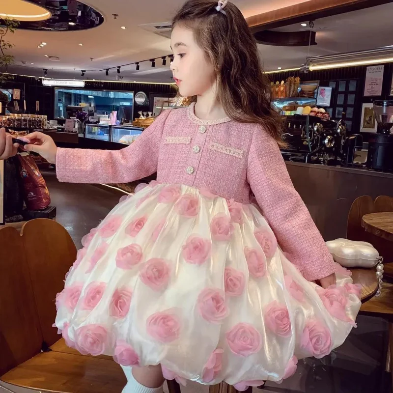 

Girls' New Autumn Cake Dress2025New Baby Girl Flower Bud Dress Princess Style Sweet Dress