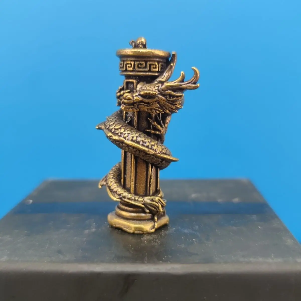 

Brass Dragon Coil Pillar Statue - Oriental Mythical Beast Sculpture, Handcrafted Decor for Home & Office, Collectible Art Piece