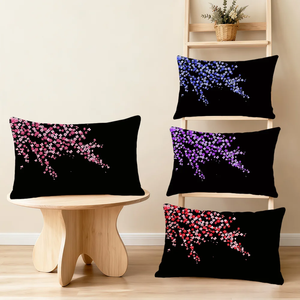 Black Color Art Cherry Blossomx Sakura Rectangle Pillow Cover Home Sofa Living Room Office Hogar Decoration Pillowcase