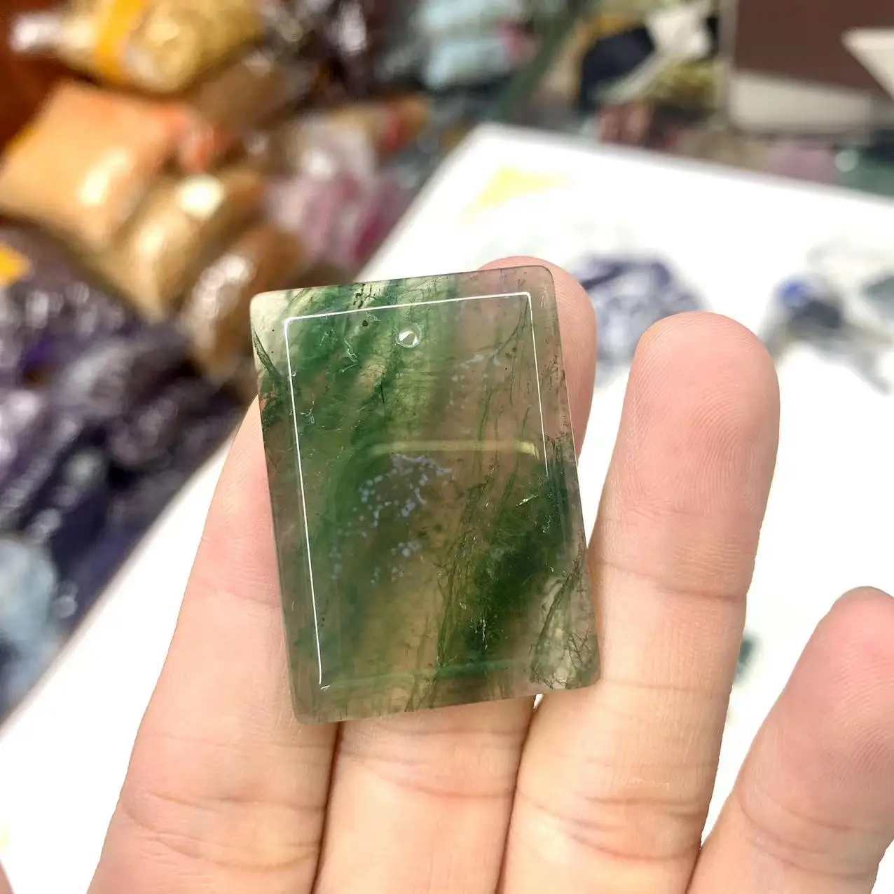 Rectangle Shape Moss Agate Stone Natural Gemstone Jewelry Pendant Free Necklace For Women For Gift Wholesale !