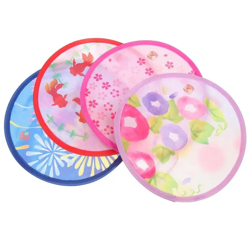 4pcs Folding Round Hand Fans Folding Fan Japanese Style Summer Round Folding Fan Traditional Style Handheld Fans Polyester Child