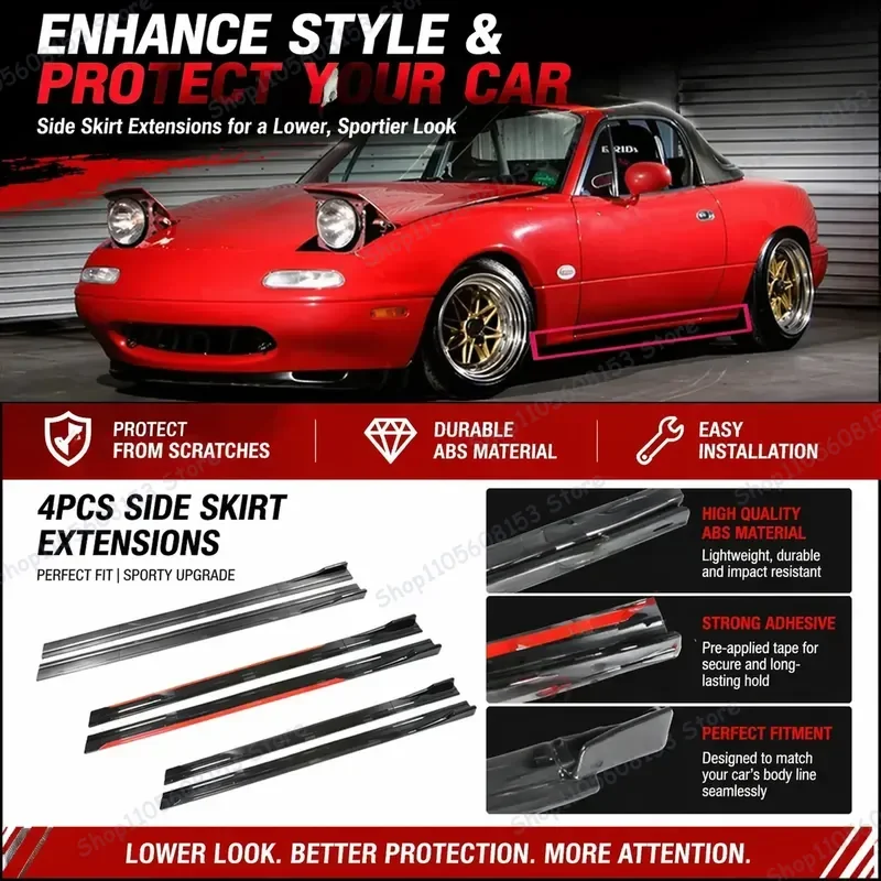 For Mazda Miata 2M Side Skirt Extension Plate Lip Spoiler Bumper Add On Racing Aero Kit Enhancer for Enhanced Visual Appeal