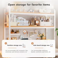 Bookshelf Bookcase With Grid Desktop Multi-layer Wrought Iron Shelf Student Computer Desk Table Hole Board Table Wooden Shelves 5