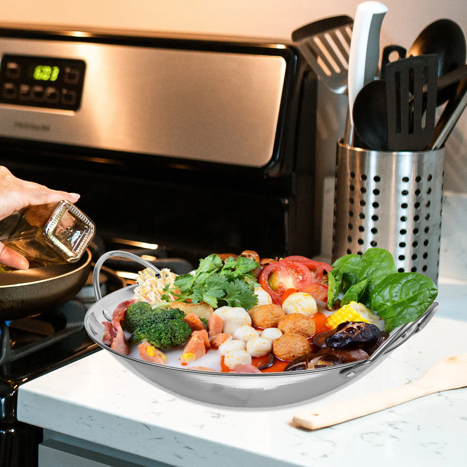 

Honeycomb Non Stick Dry Pan 9 Inch Stainless Steel Mini Pot Lightweight Portable Kitchen Utensil