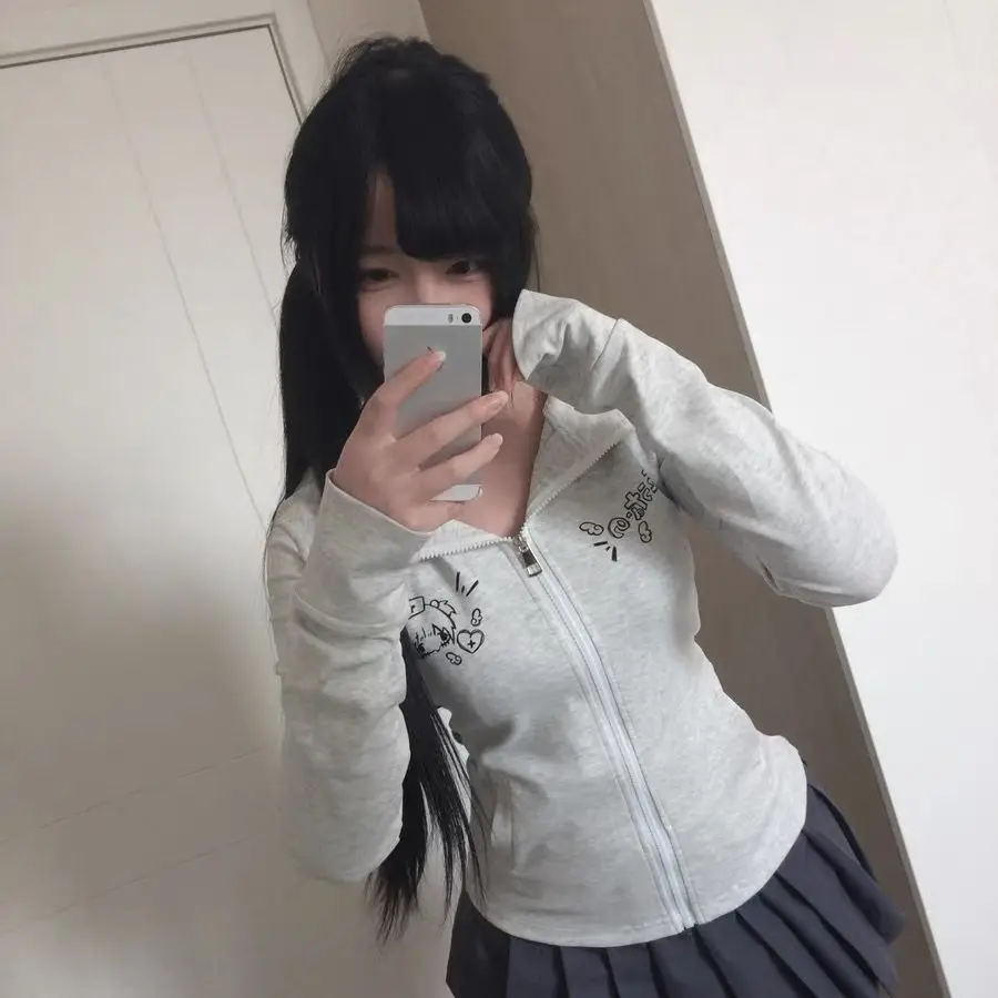 Long Sleeve Early Autumn Hoody Casual Women Clothing Japanese Print Cat Spice Girls Hoodies Slim Fairycore Streetwear Mujer view 4