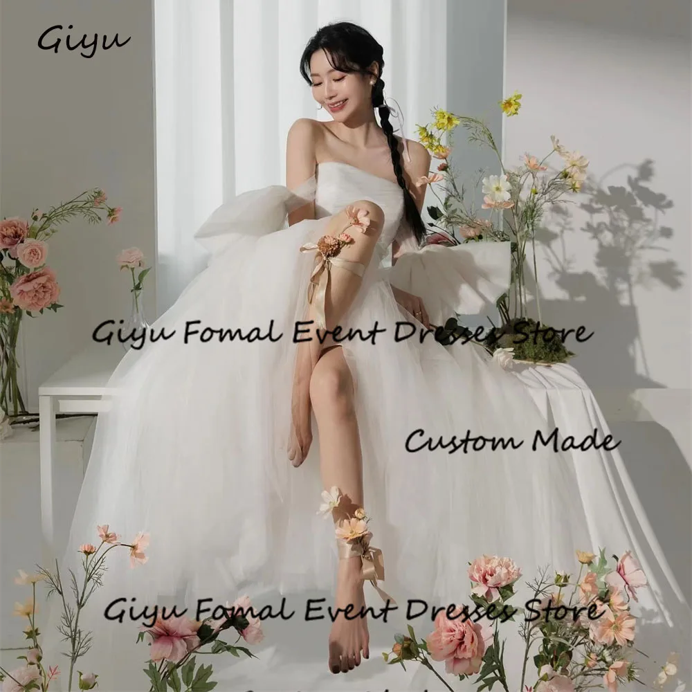 

Giyu Fairy Big Bow Of The Shoulders Korea Wedding Dress Photoshoot A-line Tulle Floor-Length Vestidos Novias Boda 웨딩드레스