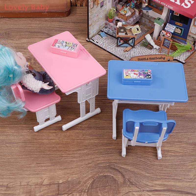 Sedia da scrivania scolastica modello giocattolo in miniatura e astuccio per set da gioco per casa delle bambole