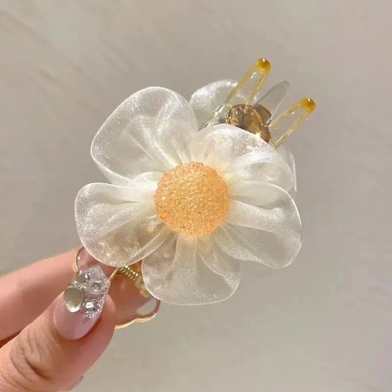 Fashion Flower Transparent Hair Claw Head Fixed Grip Clip Korean Sweet Horsetail Grip Clip Elegant Hair Accessorie for Women