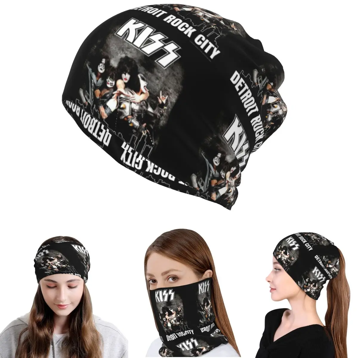 

Kiss Band Detroit Rock City Bandana Neck Cover Mask Scarf Warm Face Mask Beanies Hat Unisex Adult All Season