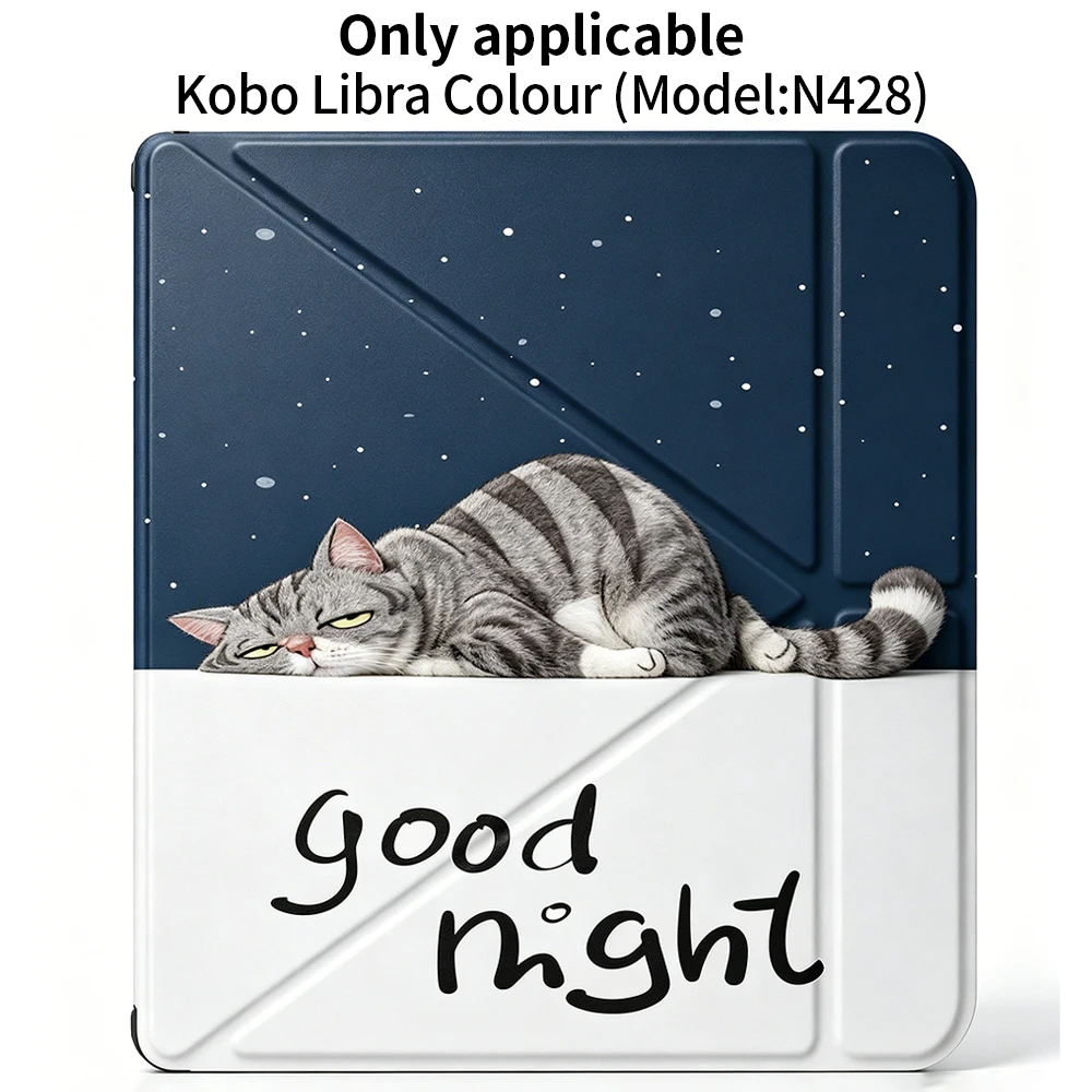 Good Night Starry Cover Kobo Libra Colour N428 Multi-Angle Stand Auto Sleep Wake PU Shockproof EReader Protective Case Shell
