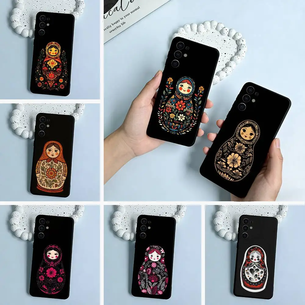 Russian -Dolls- Matryoshka Black Soft Silicone Phone Case for Samsung S25, S24, S21, S22, S23, S30, Ultra, S20, Plus, FE, Lite