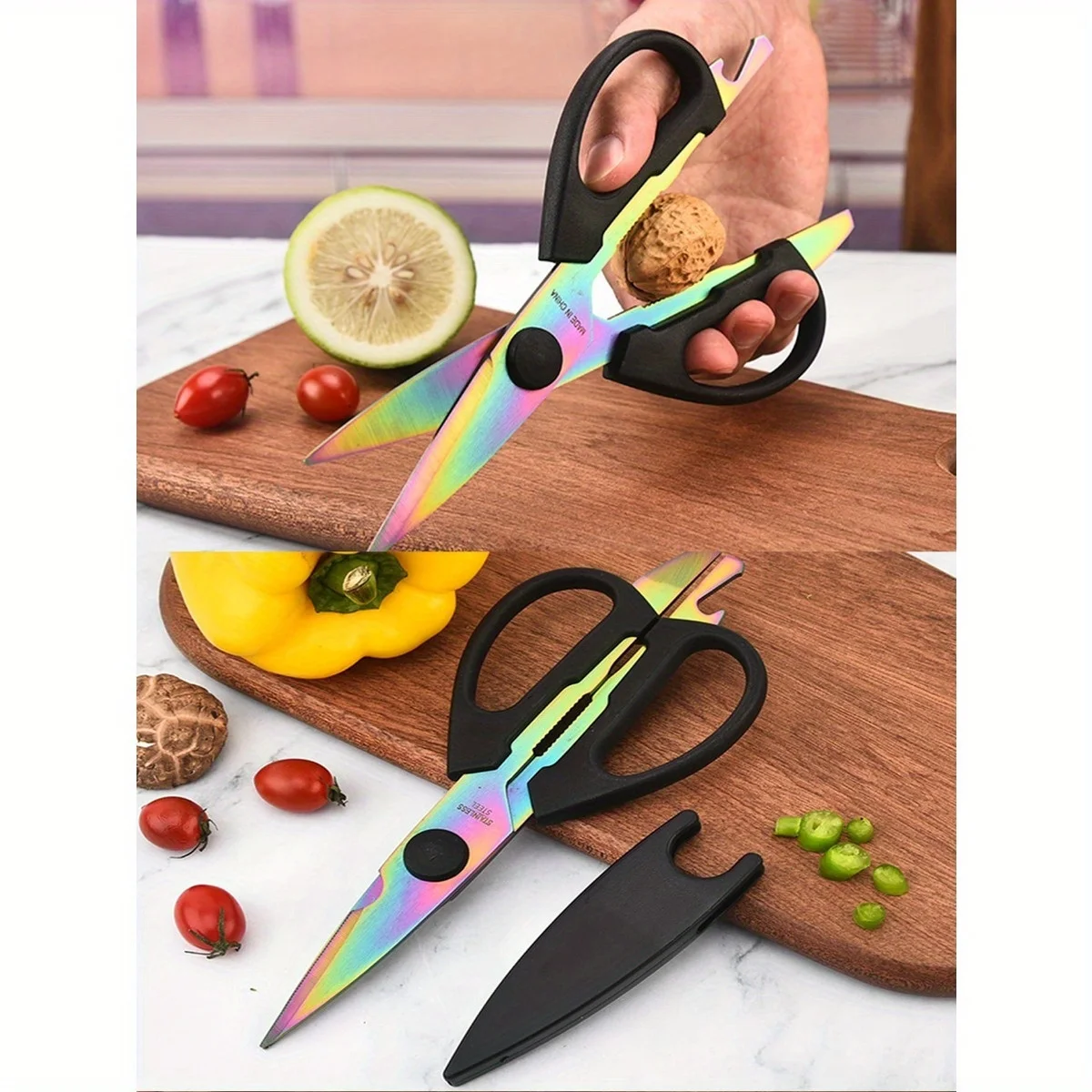 1PC, Upgrade Your Kitchen with 1pc Dazzle colour Stainless Steel Multi-Purpose Shears - Perfect for Poultry, Fish, Meat