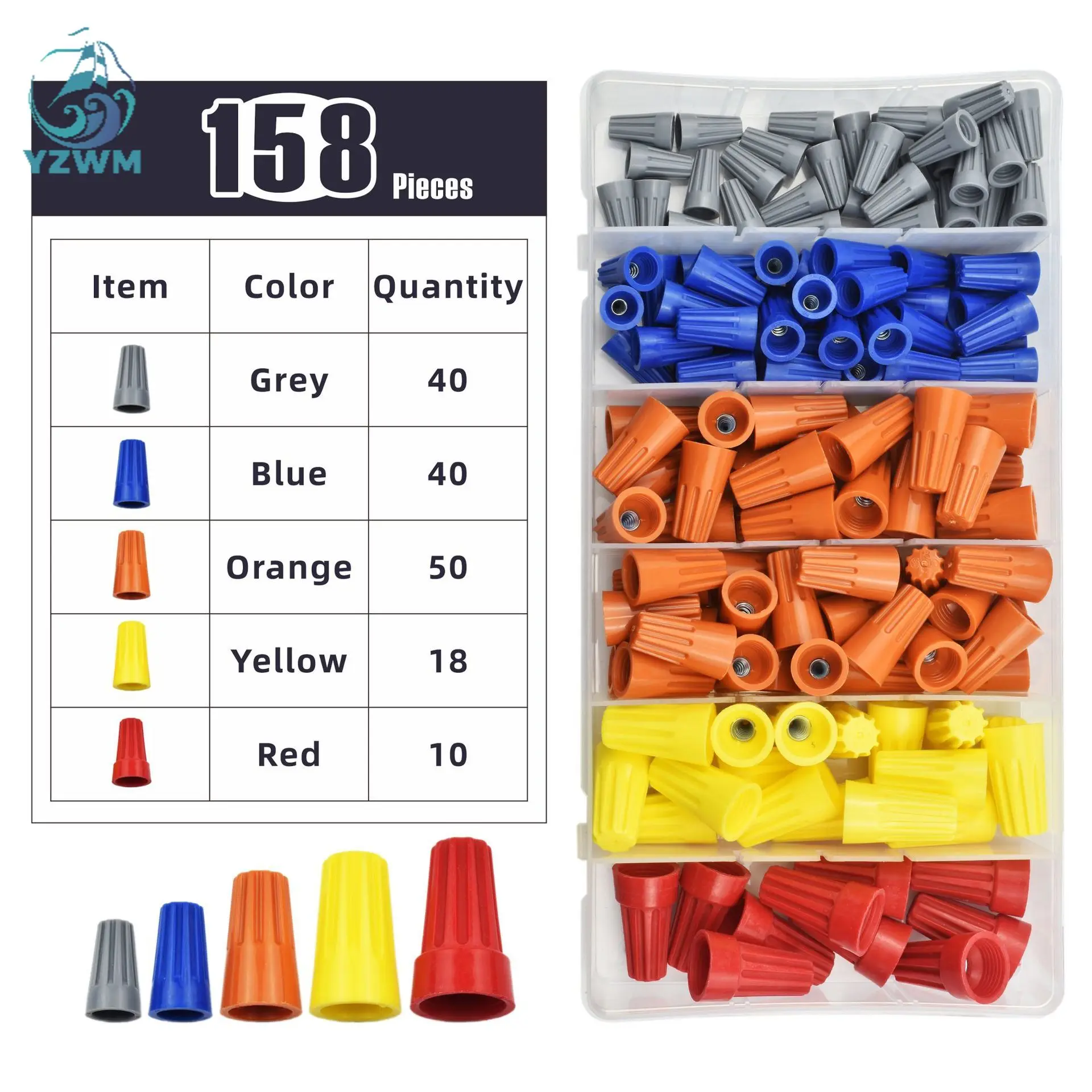 

158pcs Combination Package Box Type Spiral Crimping Cap Quick Connection Terminal Spring Crimping Cap Combination