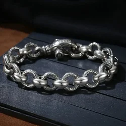 S925 Silver Dragon Weave Bracelet for Men Hip Hop Punk Street Bold Skeleton Chain Fashion Jewelry Gift