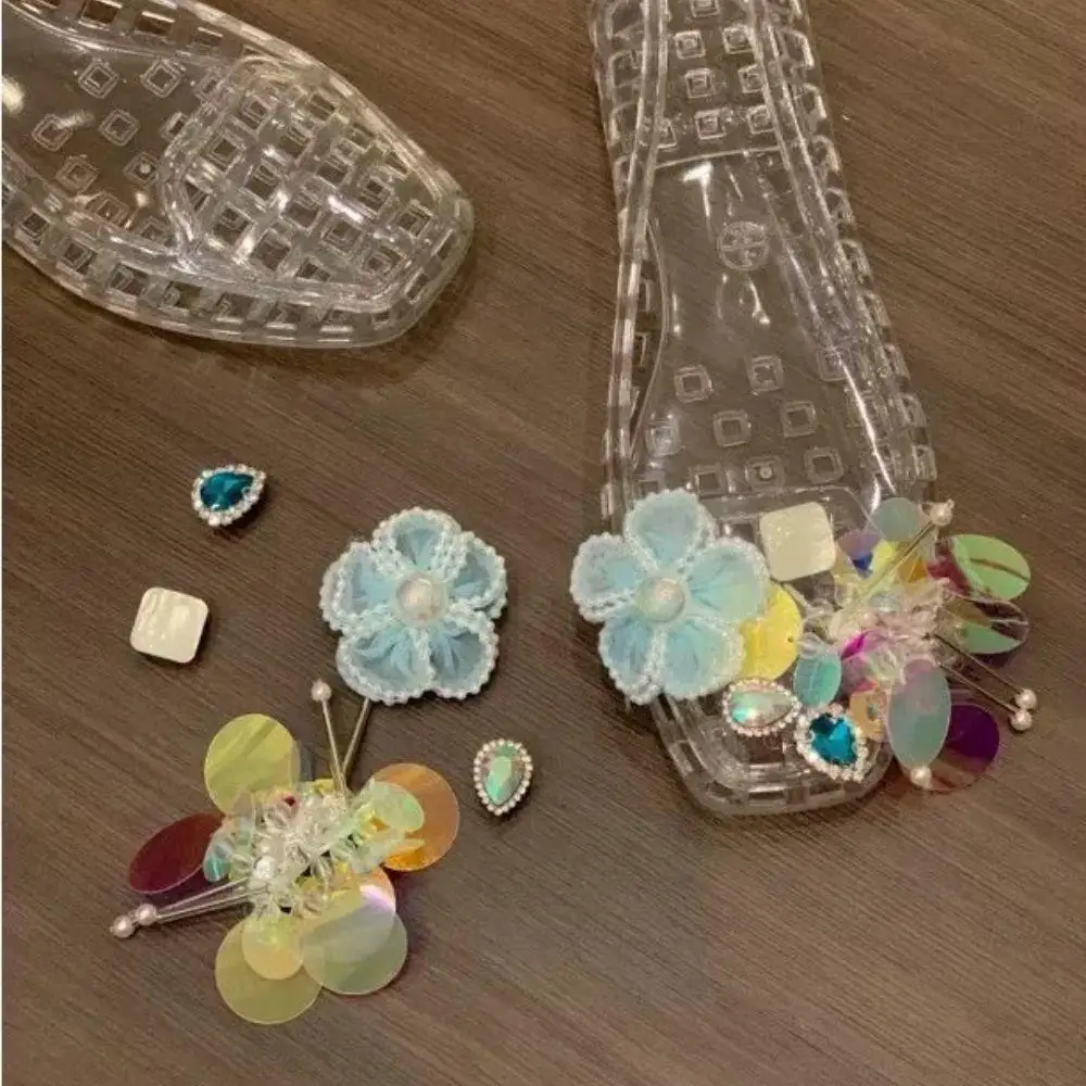 

Красивые желейные туфли со стразами и жемчугом и блестками, украшения INS, туфли с отверстиями «сделай сам», подвески в виде цветов, желейная пряжка для обуви, подвеска для обуви